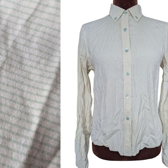 Calvin Klein Silk Blend Micro Stripe Green and White Button Down Size S - Picture 1 of 9